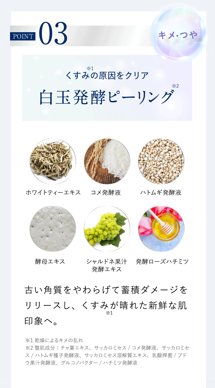 くすみの原因をクリア「白玉発酵ピーリング」