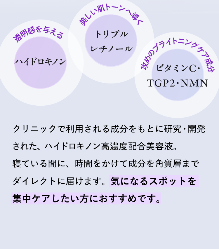 ハイドロキノン／トリプルレチノール／ビタミンC・TGP2・NMN