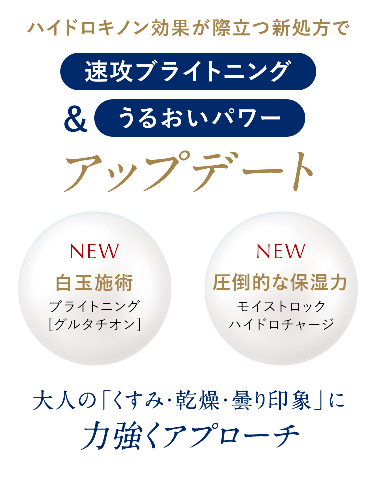 ハイドロキノン効果が際立つ新処方で速攻ブライトニング&うるおいパワーアップデート