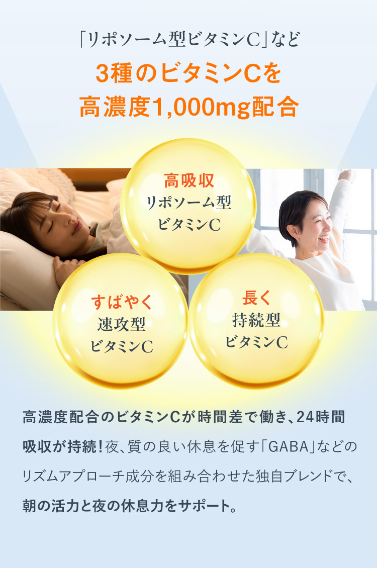 「リポソーム型ビタミンC」など3種のビタミンCを高濃度1,000mg配合