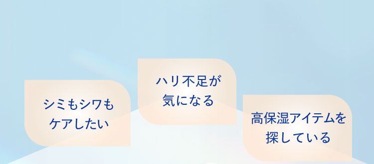 シミもシワもケアしたい／ハリ不足が気になる／高保湿アイテムを探している　そんな方に