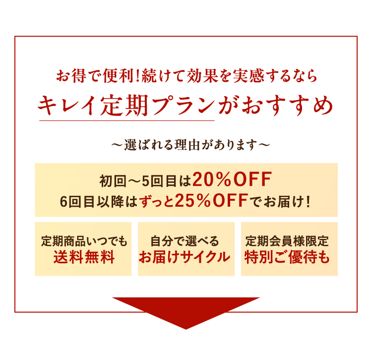 キレイ定期プラン20％OFF!お得で便利！続けて効果を実感！