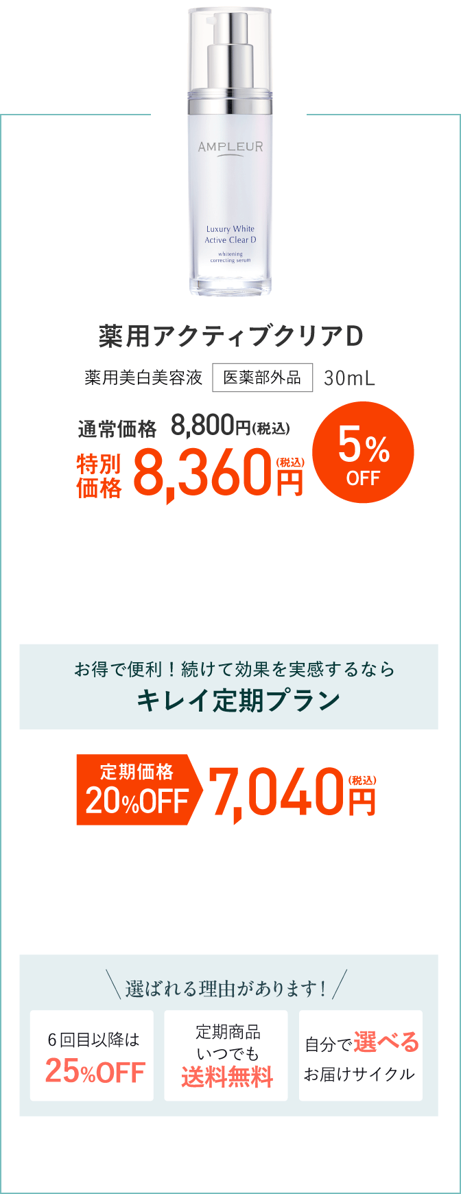 アンプルール 薬用アクティブクリアD 医薬部外品 30mL　通常価格8,800円